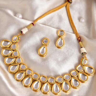 Gold-Plated Kundan Choker Necklace With Earrings