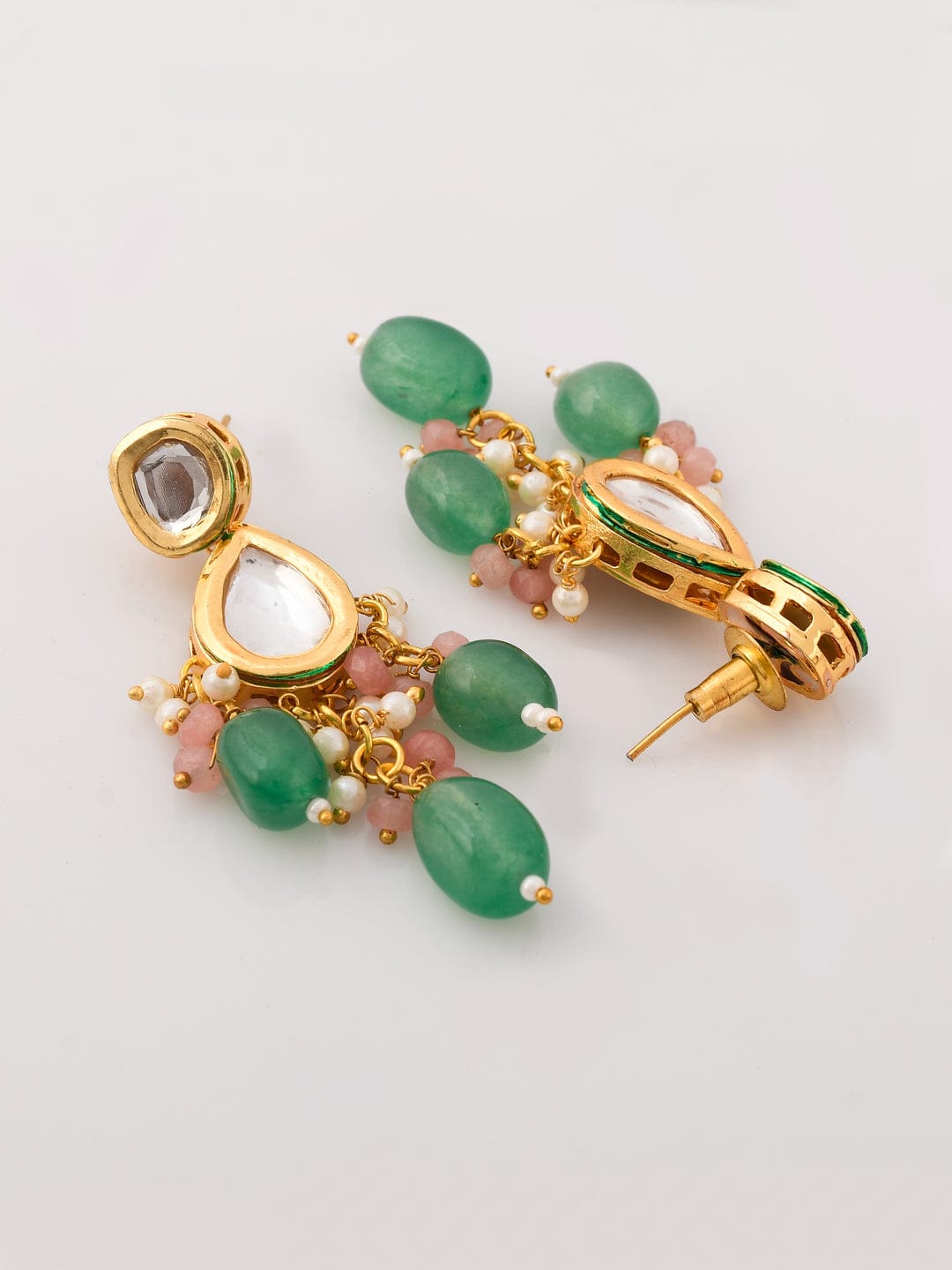 Gold-Plated Kundan Studded & Beaded Necklace With Earrings & maangtika - Image 6