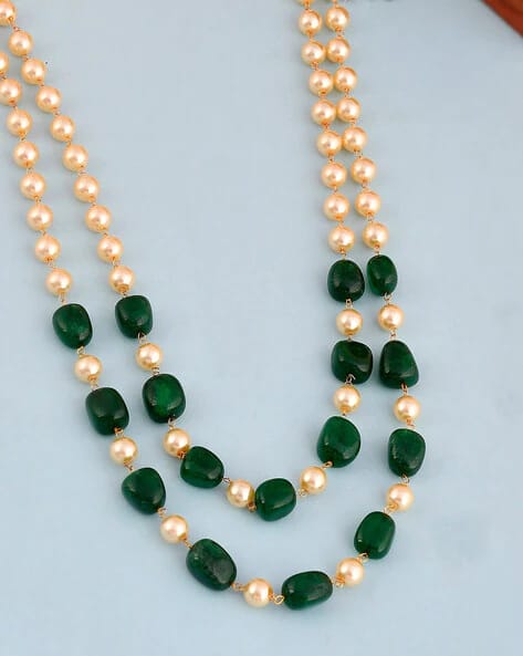 Green Emerald & Pearl Necklace - Image 2