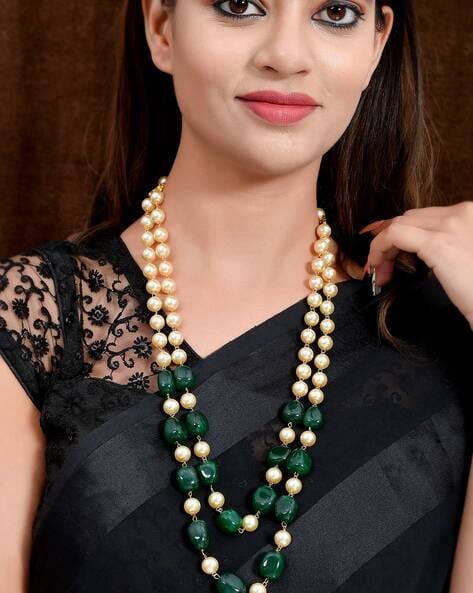 Green Emerald & Pearl Necklace