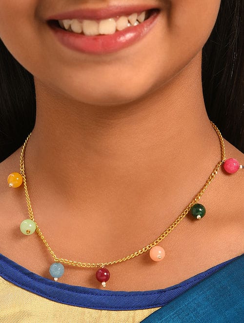 Girls Gold Plated Artificial Beads Beaded Necklace - Image 2