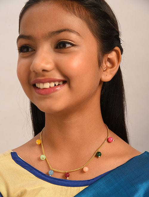 Girls Gold Plated Artificial Beads Beaded Necklace