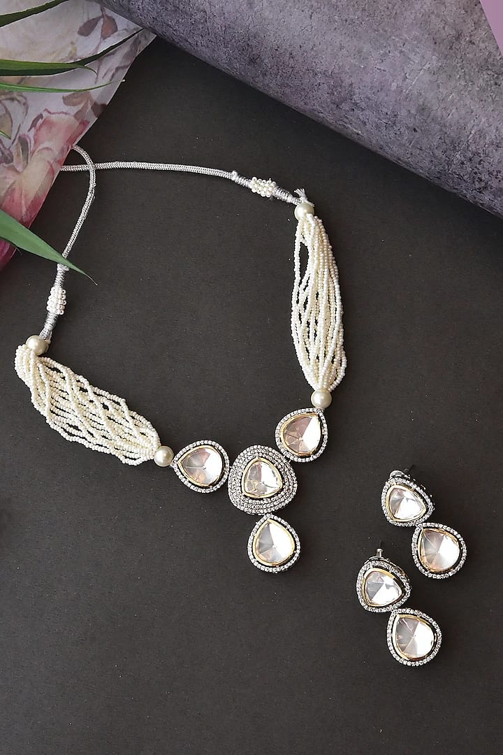 Victorian Uncut Polki Faux Diamond Necklace set
