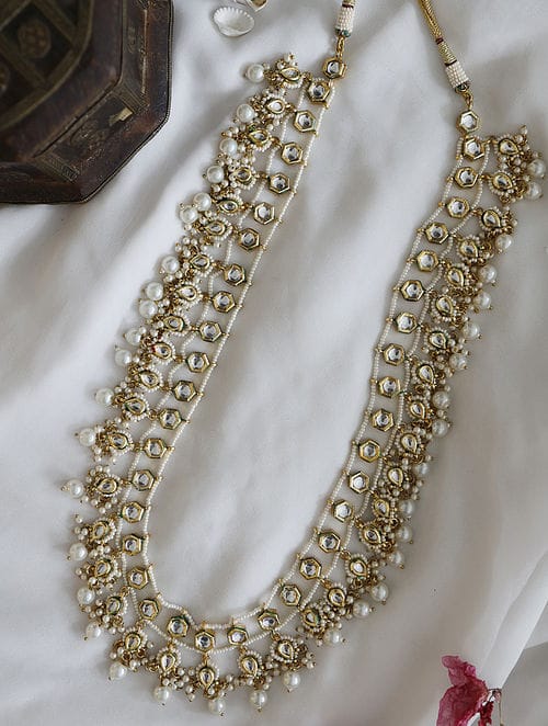 Gold Plated Stone Studded Beaded Choker Necklace - Image 4