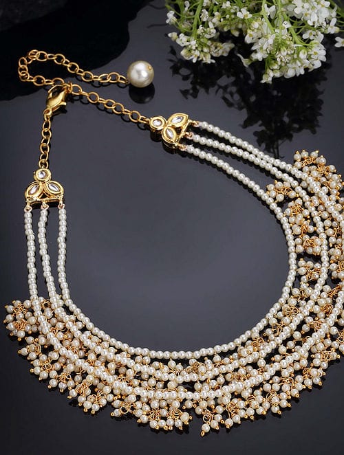 Gold Plated Handmade Pearl Beaded Layered Necklace - Image 2