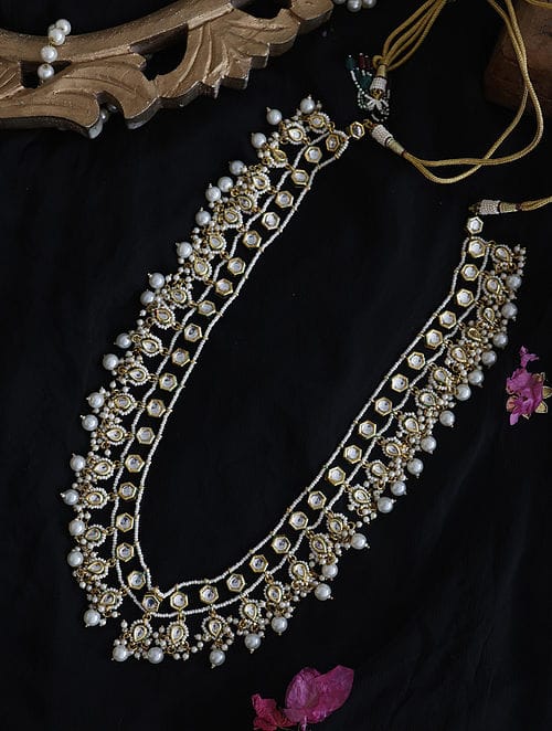 Gold Plated Stone Studded Beaded Choker Necklace - Image 3