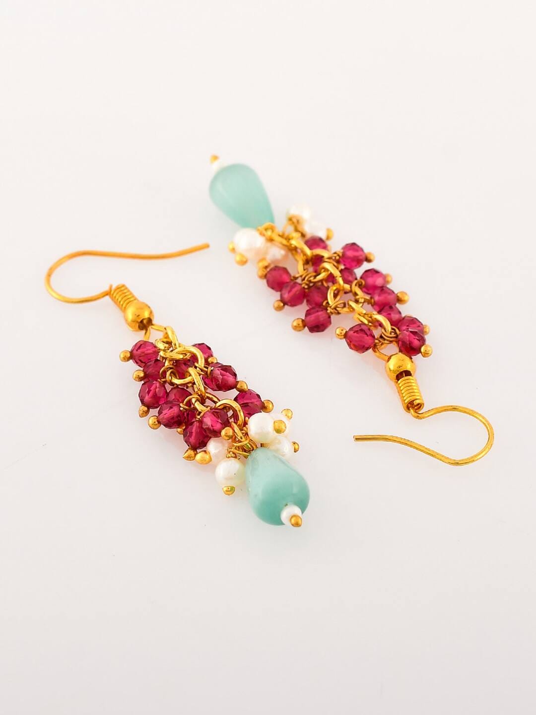 Gold-Plated Pink & Sea Green Kundan Studded & Beaded Jewellery Set - Image 6