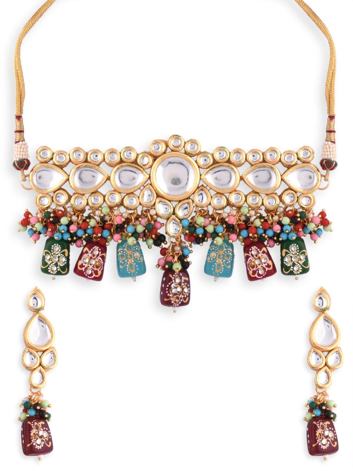 Meenakari Pearl Kundan Choker Necklace - Image 3