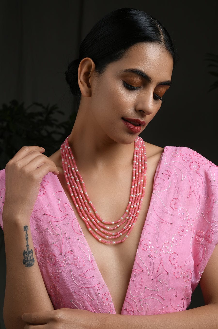 Pink Onyx And Pearls Necklace - Image 2