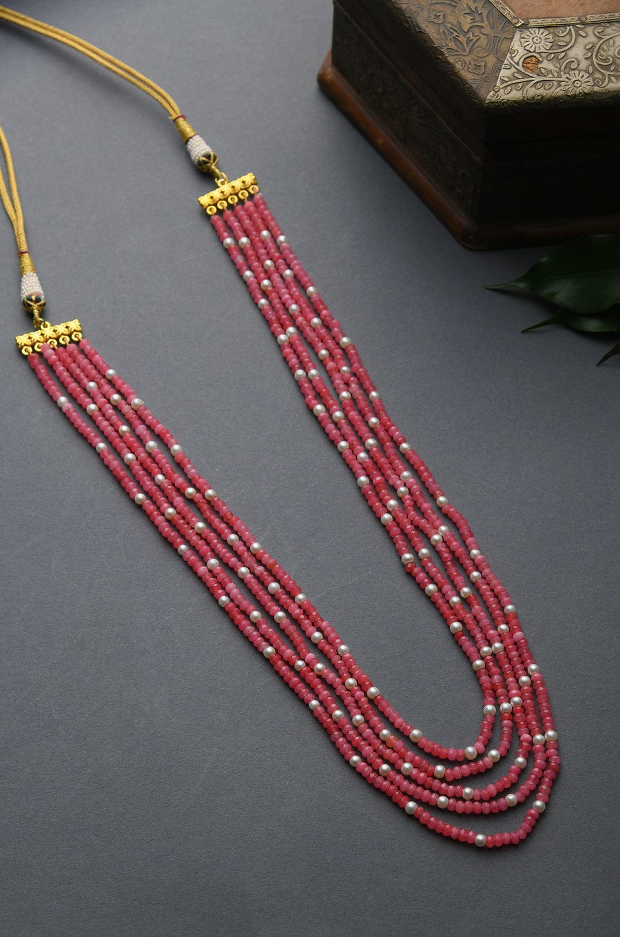 Pink Onyx And Pearls Necklace