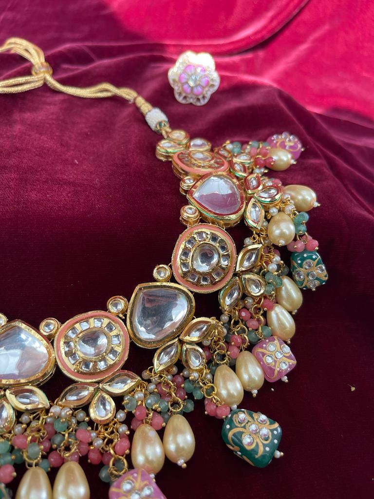 Heavy Meenakari Jadau Kundan Handmade Choker Necklace - Image 4
