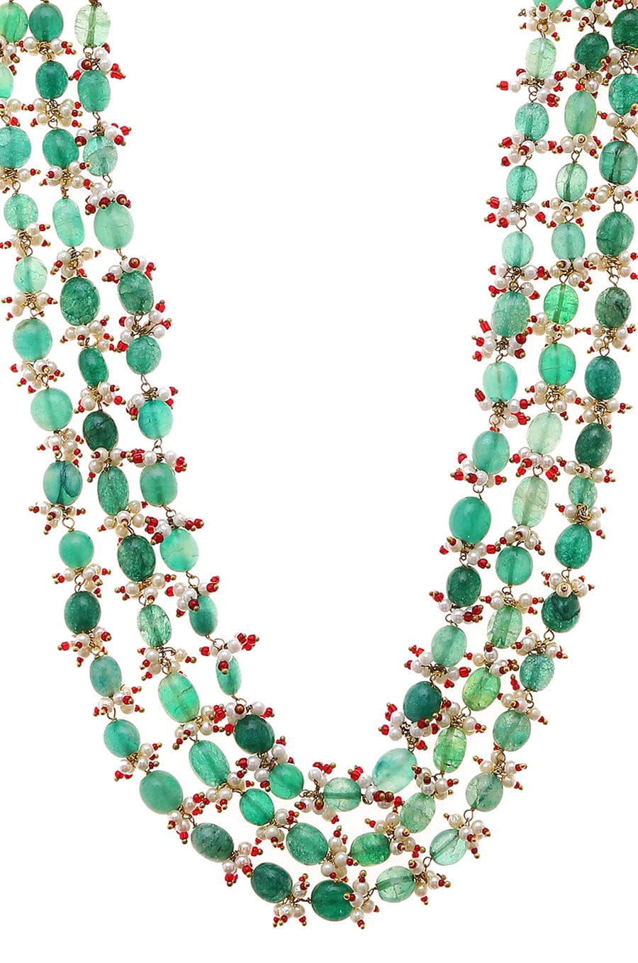 Green Gold Tone Pearl Beaded Necklace - Image 4