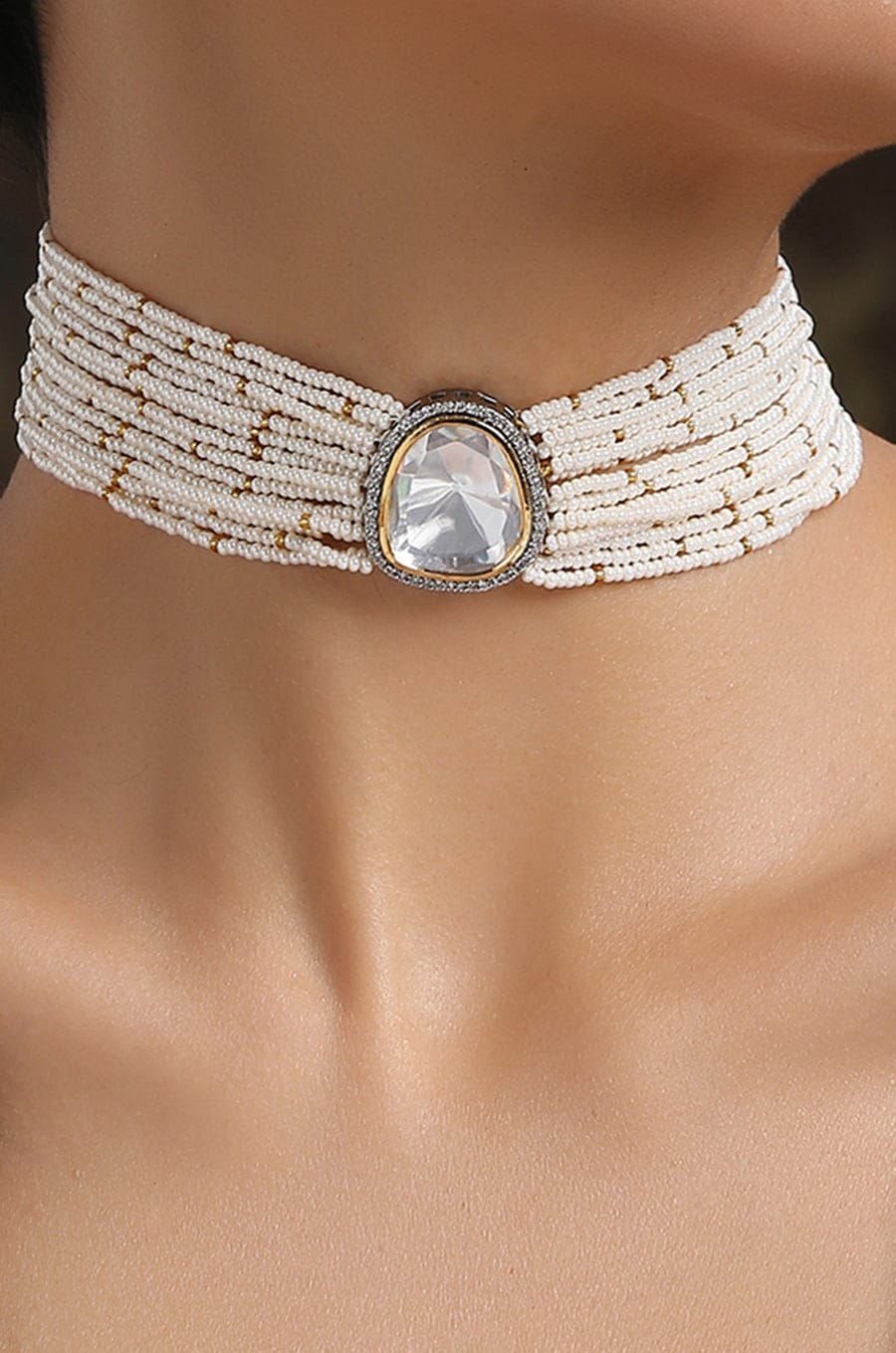 Victorian Uncut Polki Faux Diamond Necklace set - Image 3