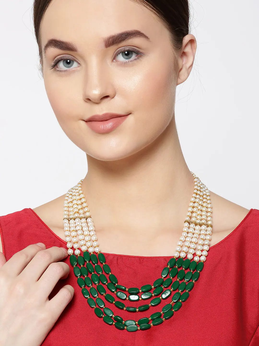 Green Bead And Pearl Necklace - Image 2