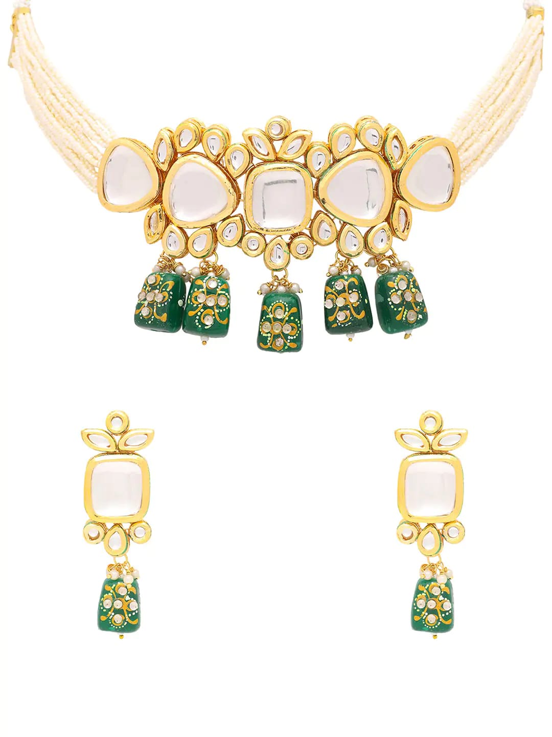 Elegant Kundan Necklace With Earrings - Image 5
