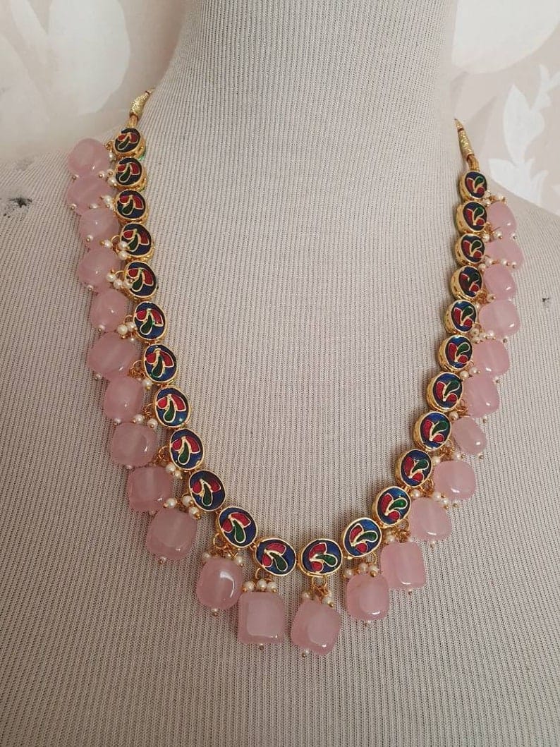 Elegant Kundan Necklace With Earrings - Image 2
