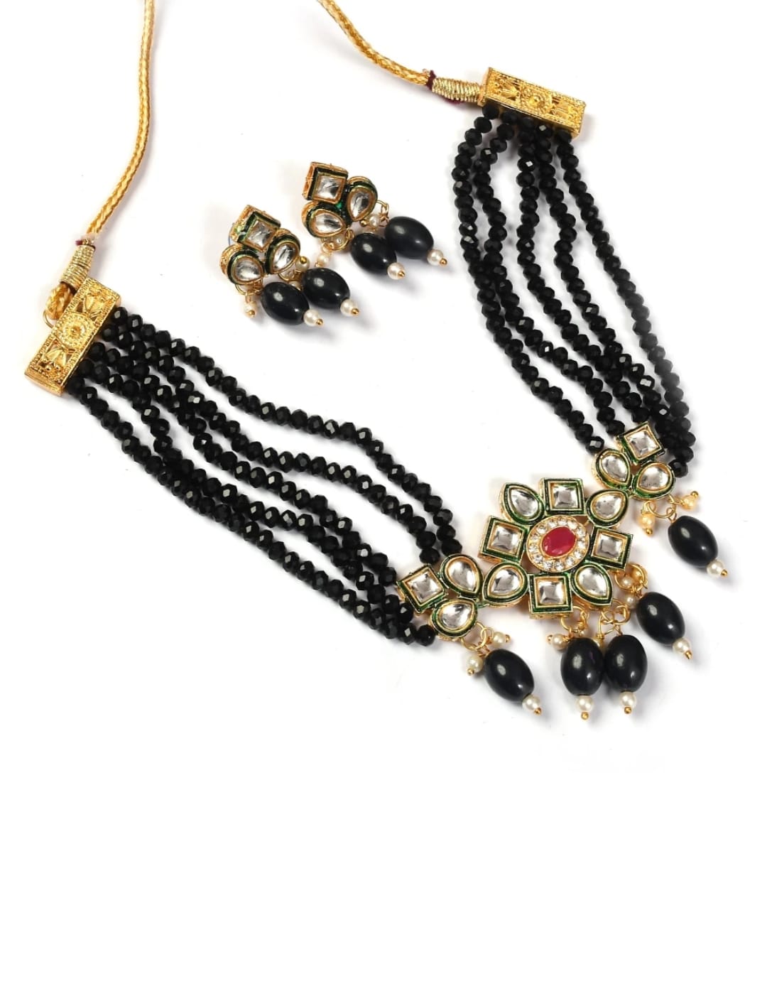 Elegant Kundan Necklace With Earrings - Image 3