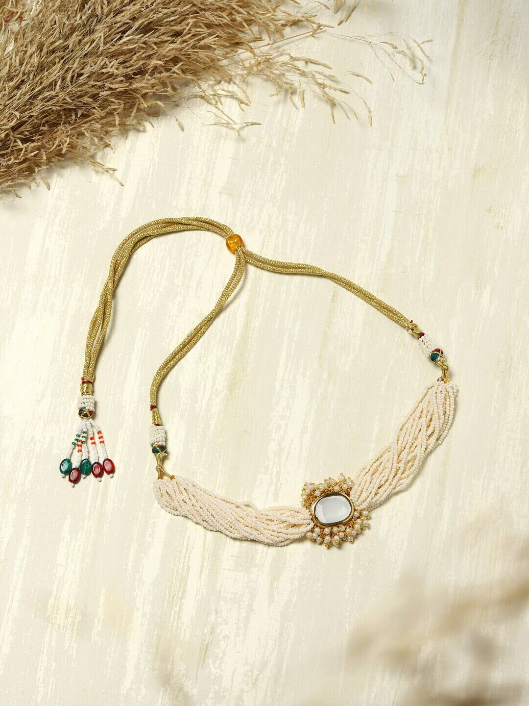 Gold Finish Kundan Polki & Pearl Choker Necklace