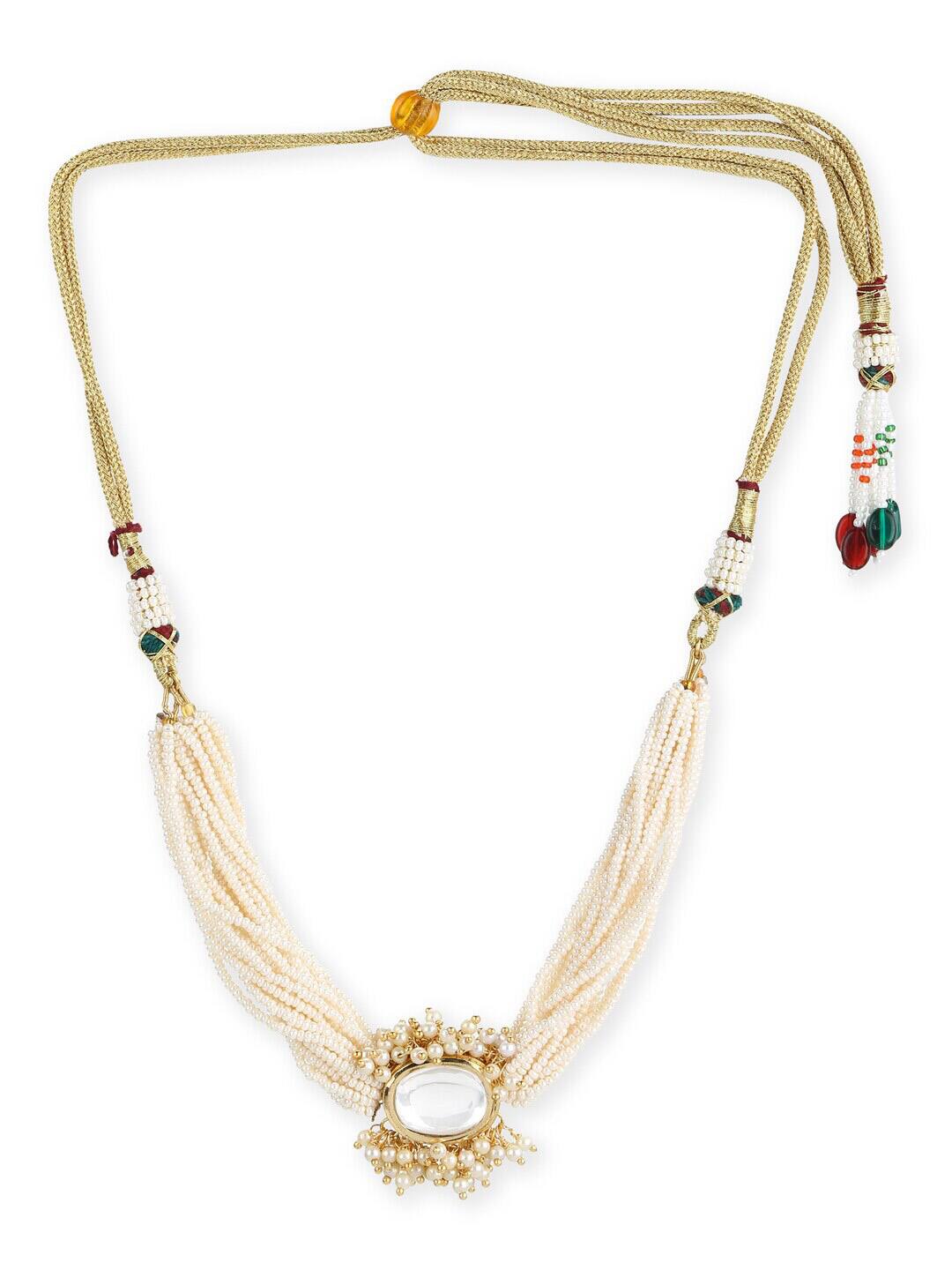 Gold Finish Kundan Polki & Pearl Choker Necklace - Image 4