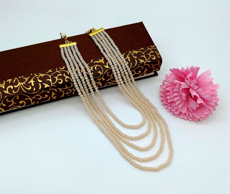 Long Peach Crystal Necklace - Image 3