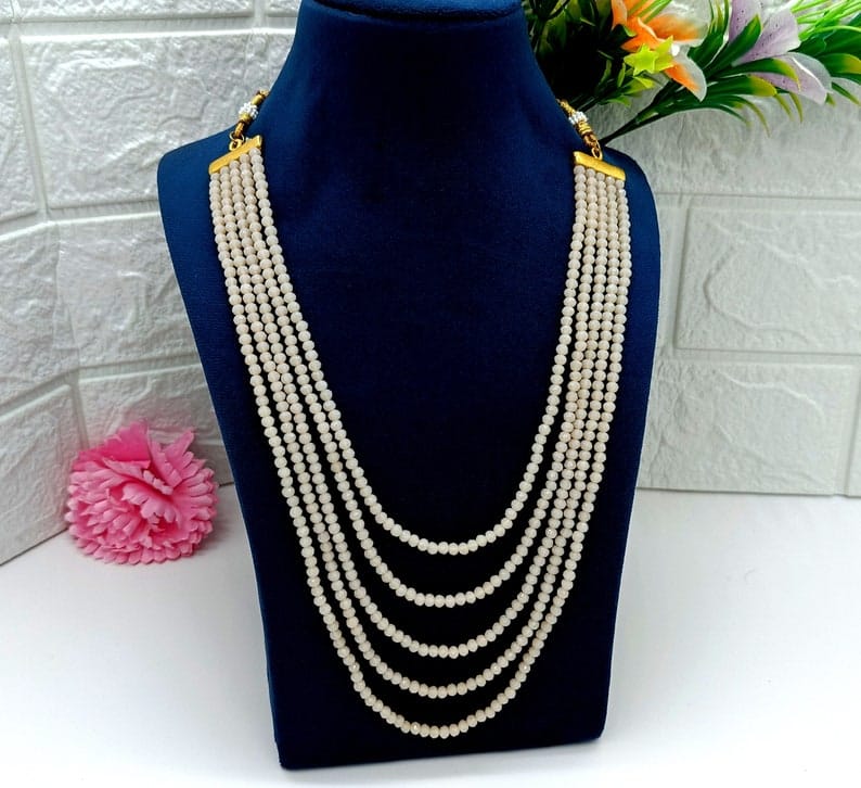 Long Peach Crystal Necklace