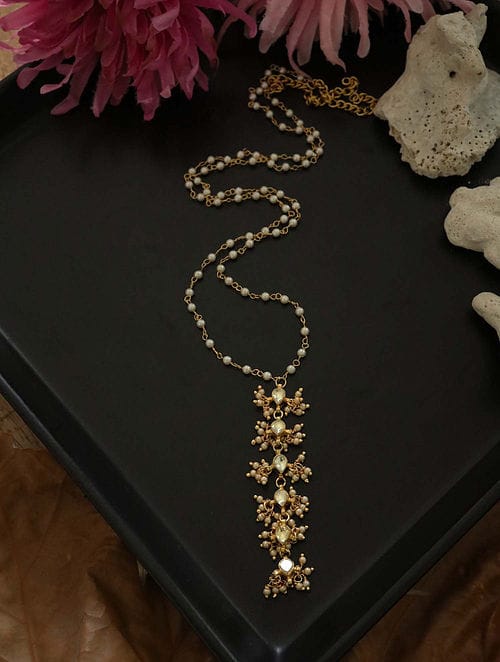 Gold Tone Kundan & Pearl Necklace - Image 2