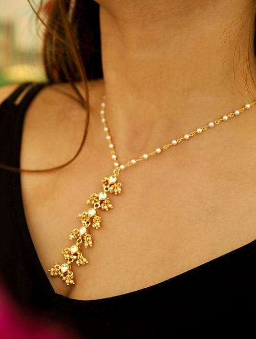 Gold Tone Kundan & Pearl Necklace - Image 3