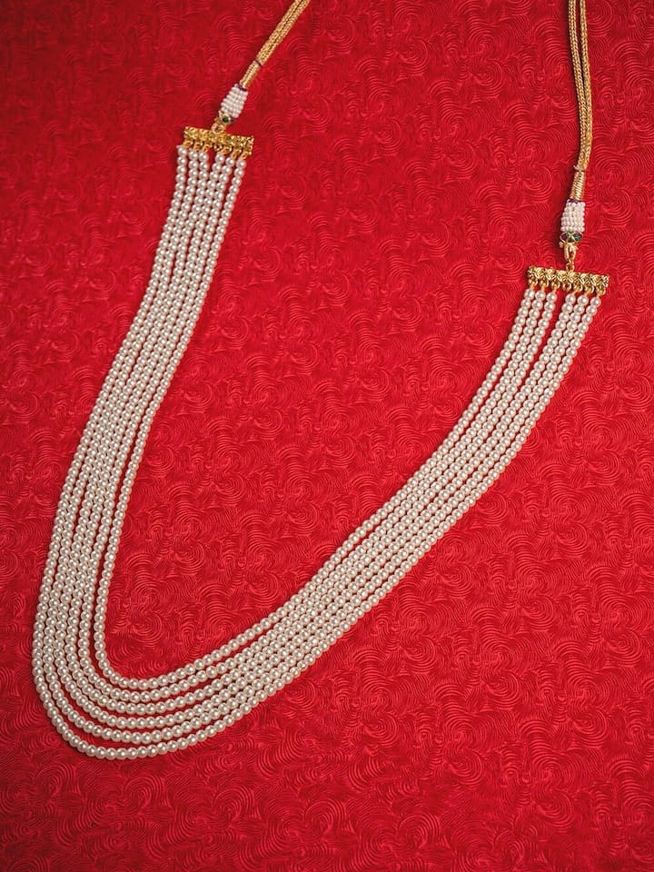 Pearls Gold Tone Fusion Wear Layered Pearls Necklace - Image 3
