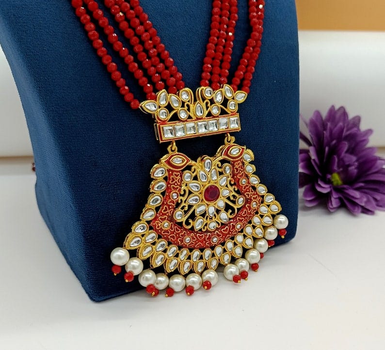 Gold-Plated & Red Stone beaded Jewellery Set - Image 3