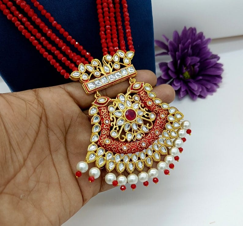 Gold-Plated & Red Stone beaded Jewellery Set - Image 5