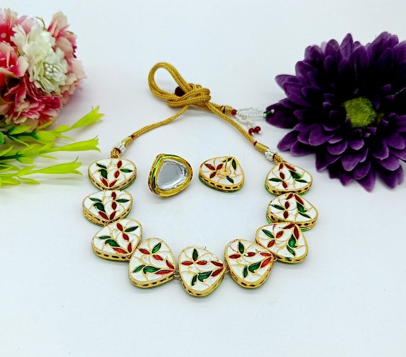 22kt Gold Plated Multi Gemstone Necklace Set - Image 7