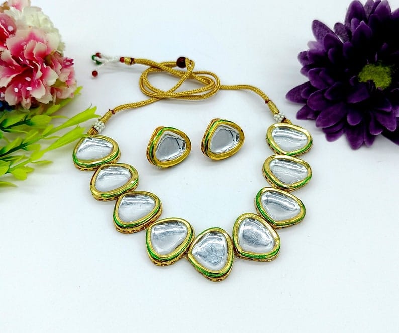 22kt Gold Plated Multi Gemstone Necklace Set - Image 3