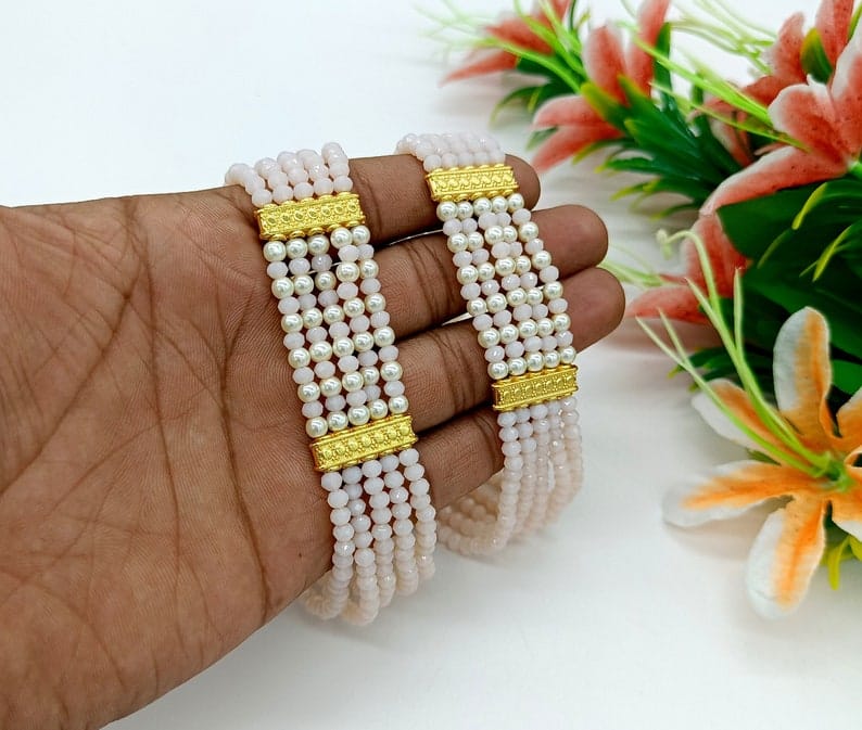 Rosy Pink Kundan Long Necklace Set - Image 9