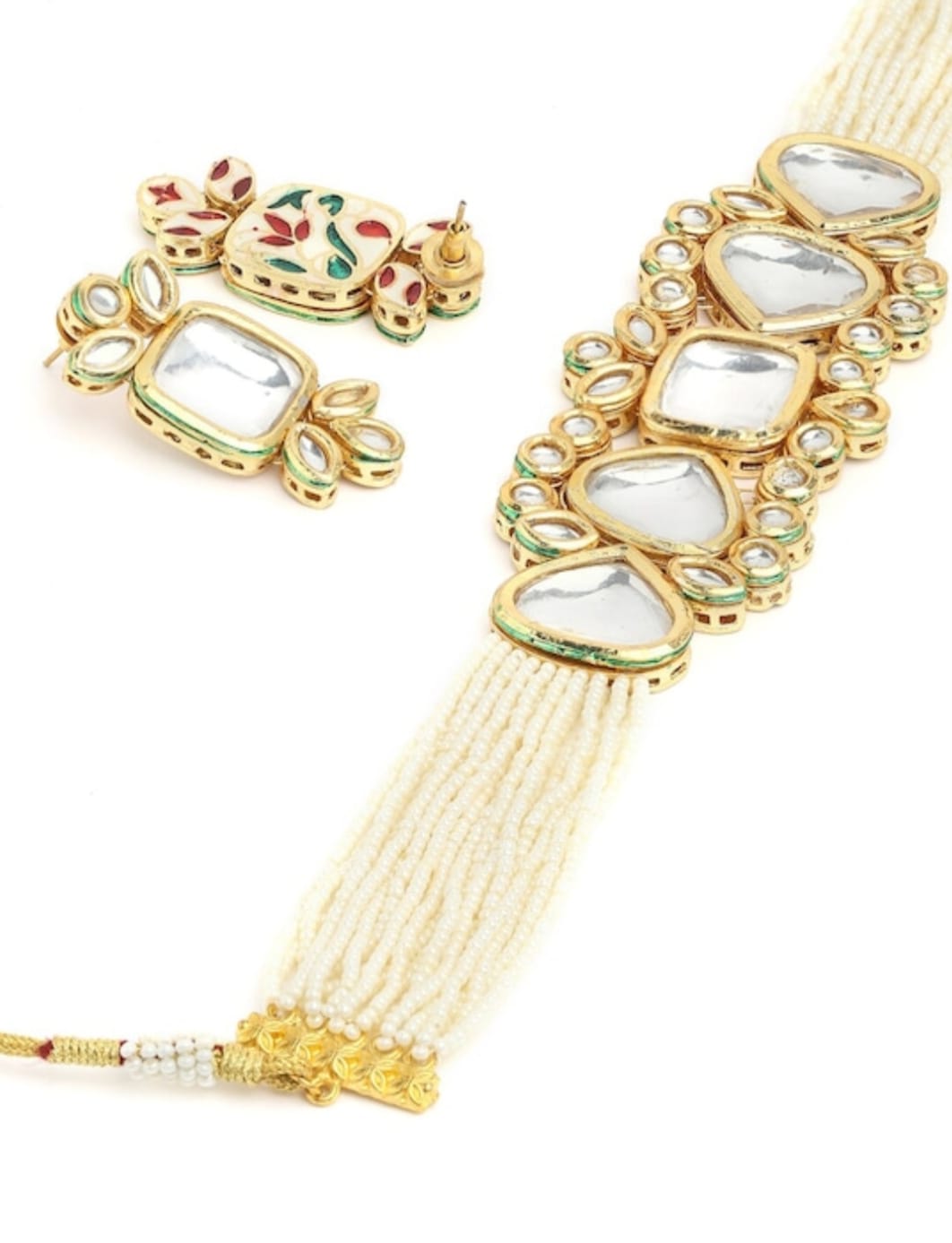 Gold Plated Kundan Necklace Set - Image 4