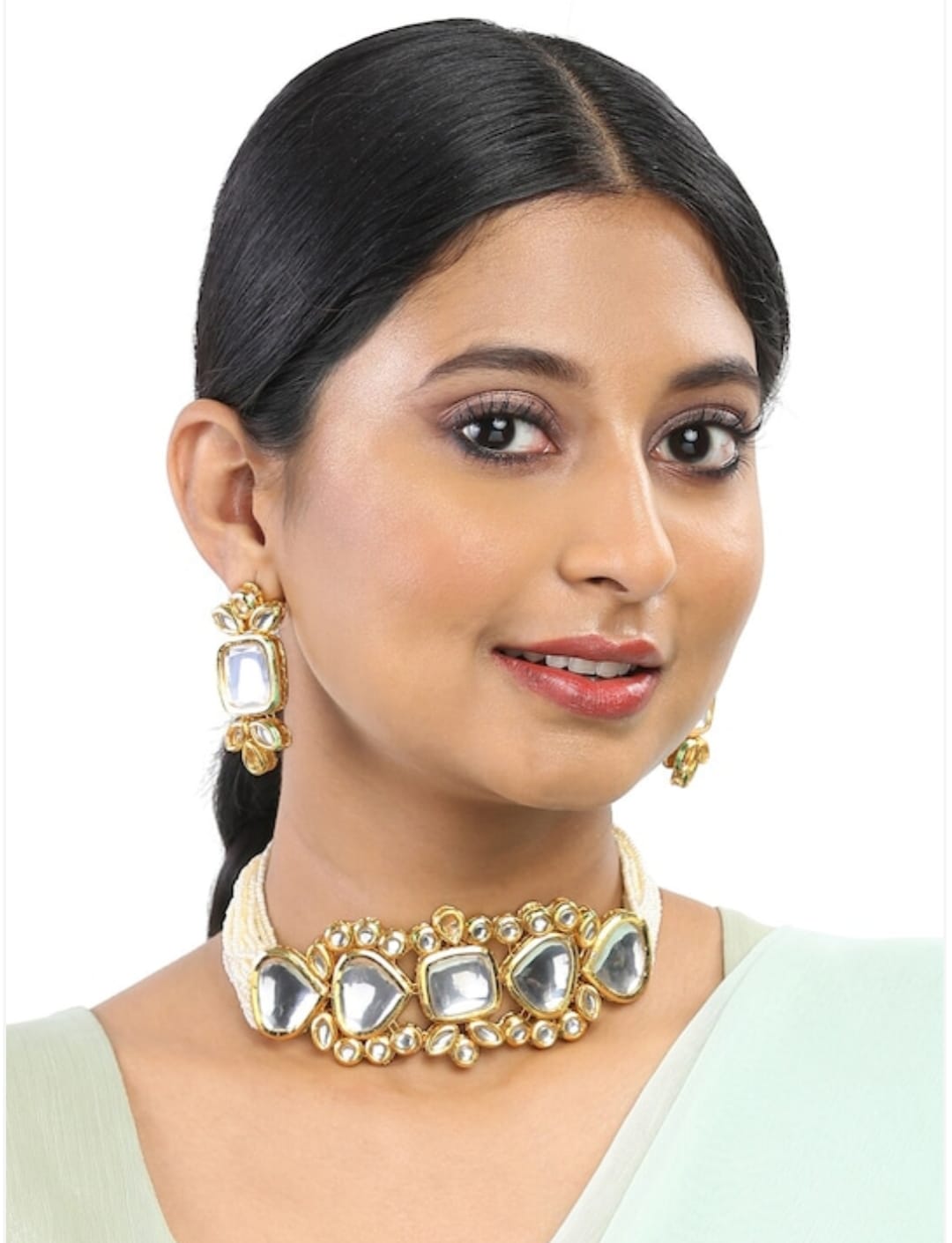 Gold Plated Kundan Necklace Set - Image 2