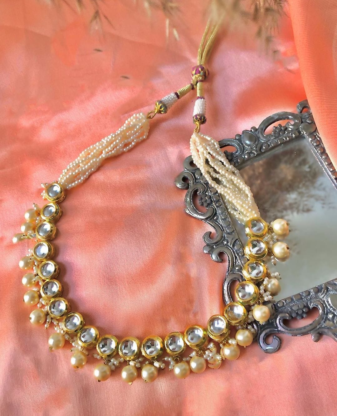Gold Finish Kundan Polki Choker Necklace Set