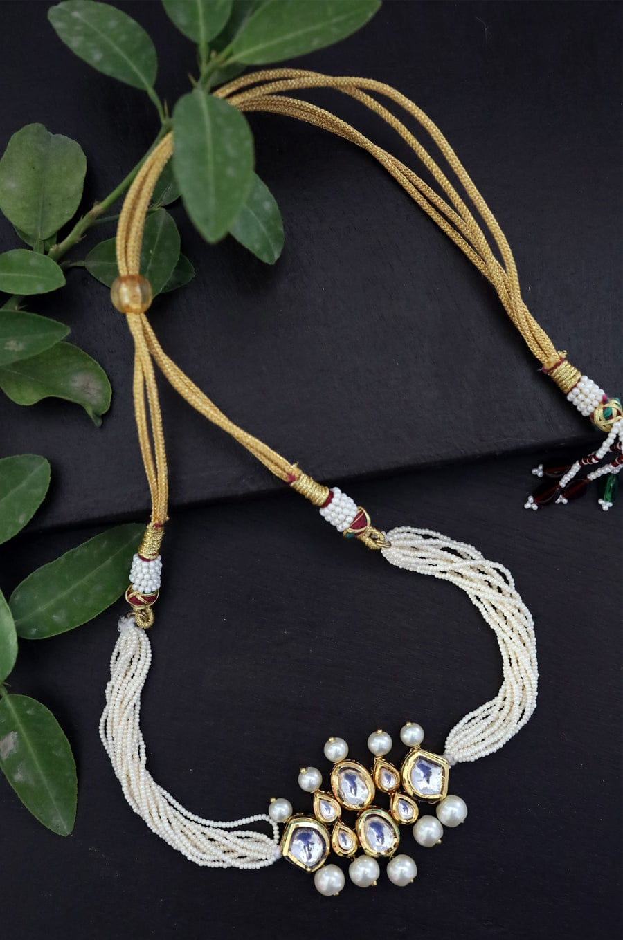 Gold Finish Kundan Polki Choker Necklace Set
