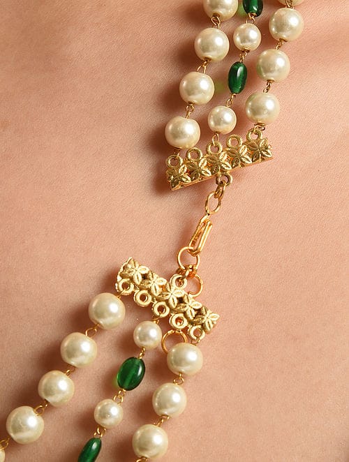Green Pearl Beaded Layered Necklace - Image 4