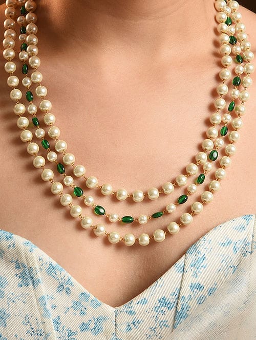 Green Pearl Beaded Layered Necklace - Image 2