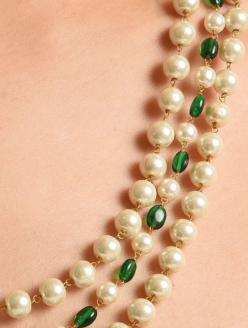 Green Pearl Beaded Layered Necklace - Image 3