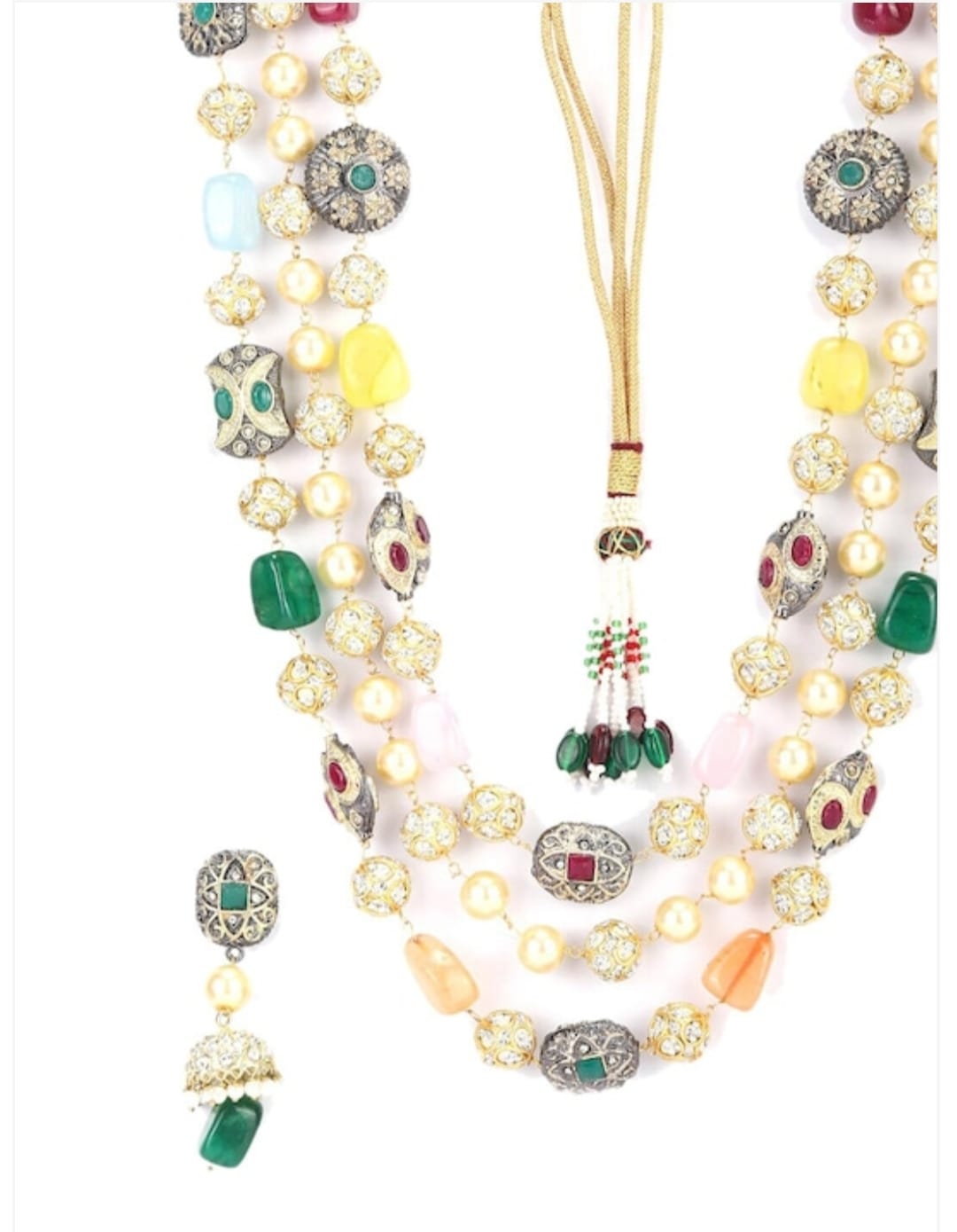 Dia Mirza Inspired Multi-Color Beads Pearls Gold-Plated Necklace Set - Image 4