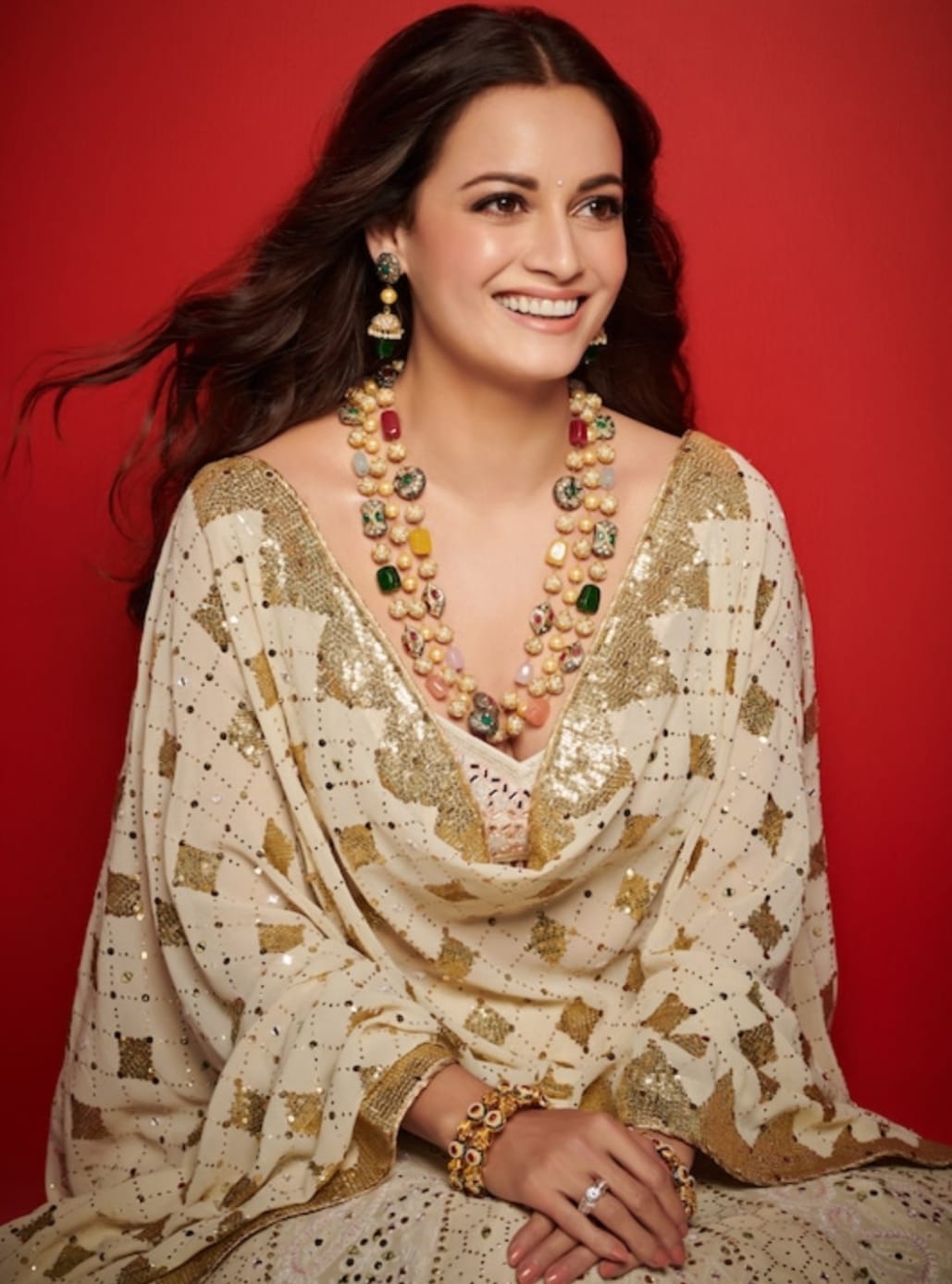 Dia Mirza Inspired Multi-Color Beads Pearls Gold-Plated Necklace Set