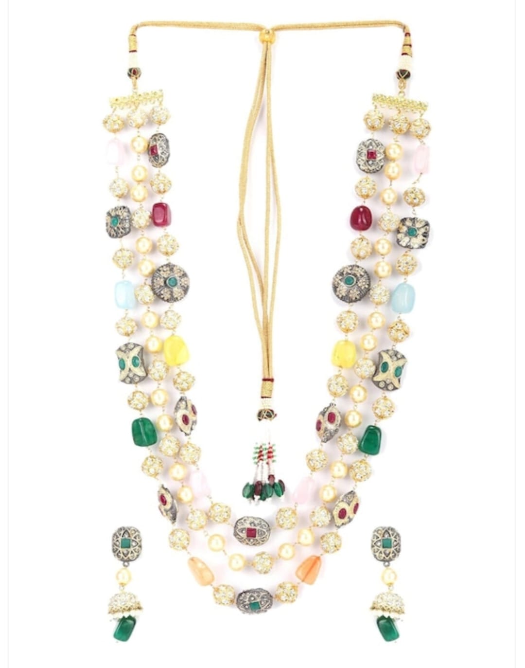 Dia Mirza Inspired Multi-Color Beads Pearls Gold-Plated Necklace Set - Image 3