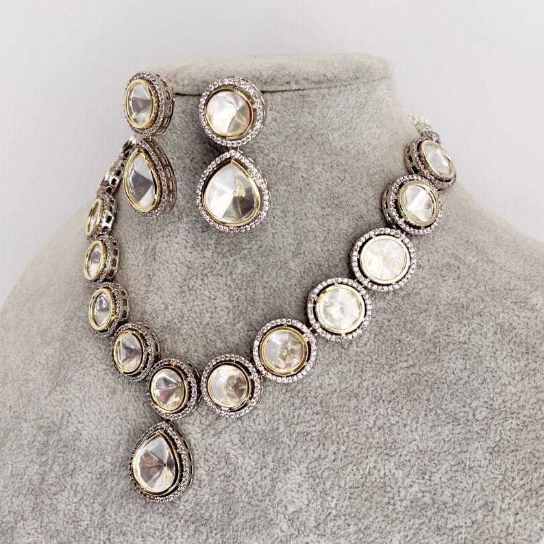 Victorian Uncut Polki Faux Diamond Necklace set - Image 7