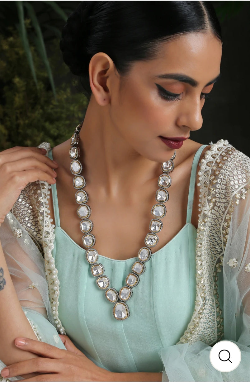 Victorian Uncut Polki Faux Diamond Necklace set - Image 2