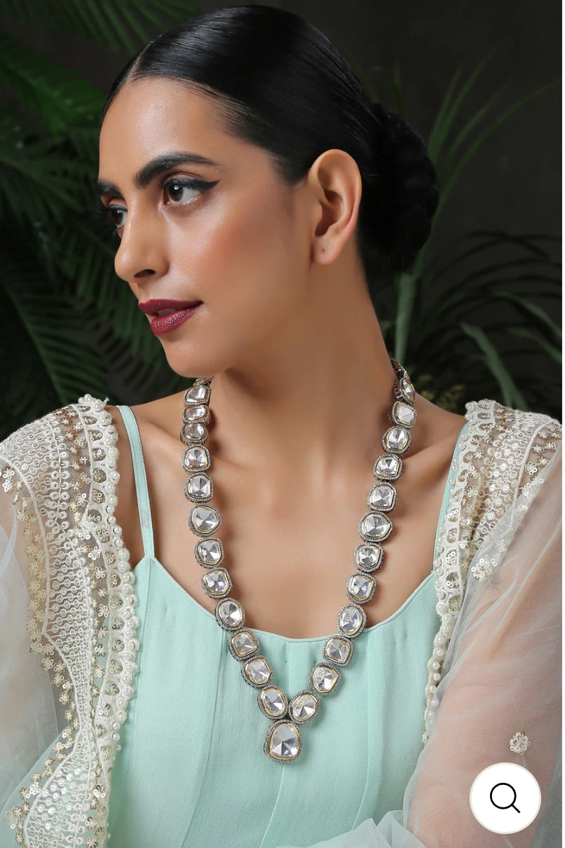 Victorian Uncut Polki Faux Diamond Necklace set - Image 5
