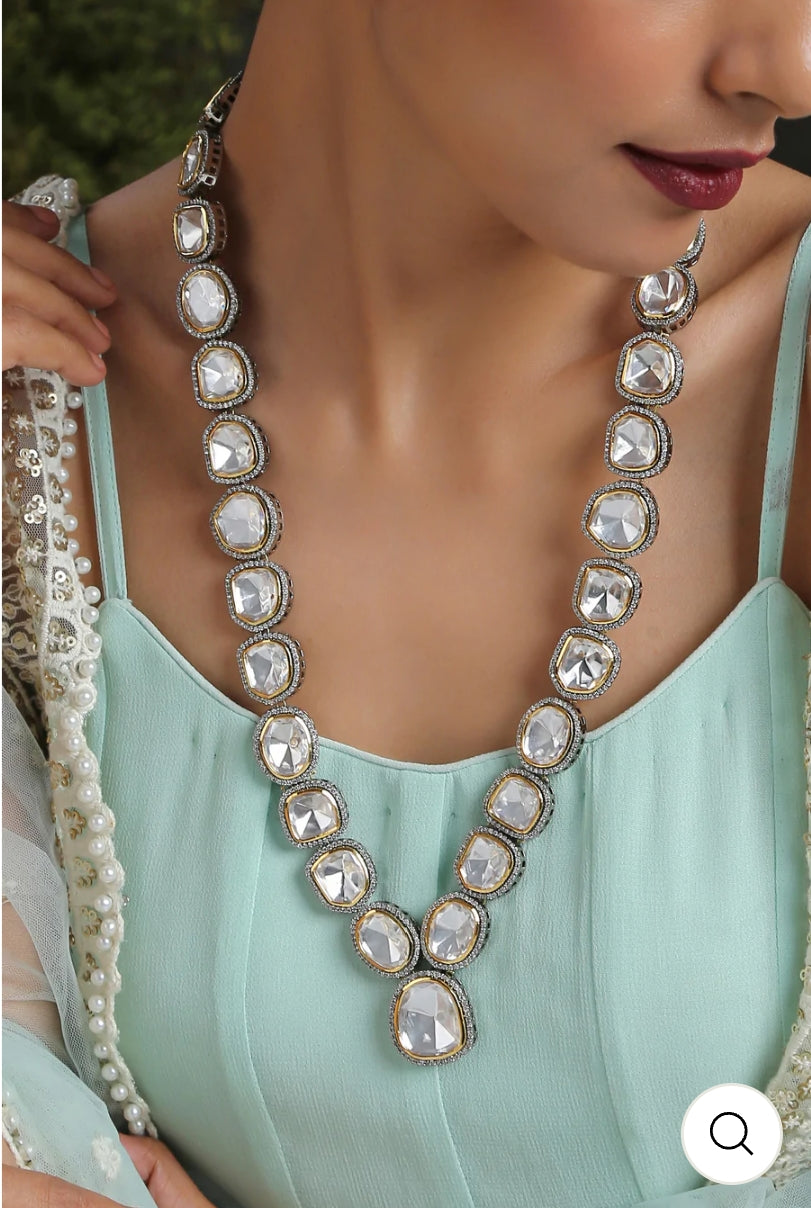 Victorian Uncut Polki Faux Diamond Necklace set - Image 3