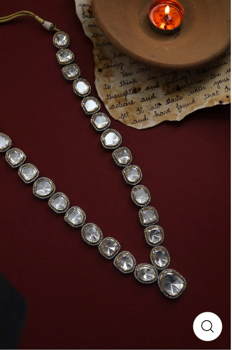 Victorian Uncut Polki Faux Diamond Necklace set - Image 4