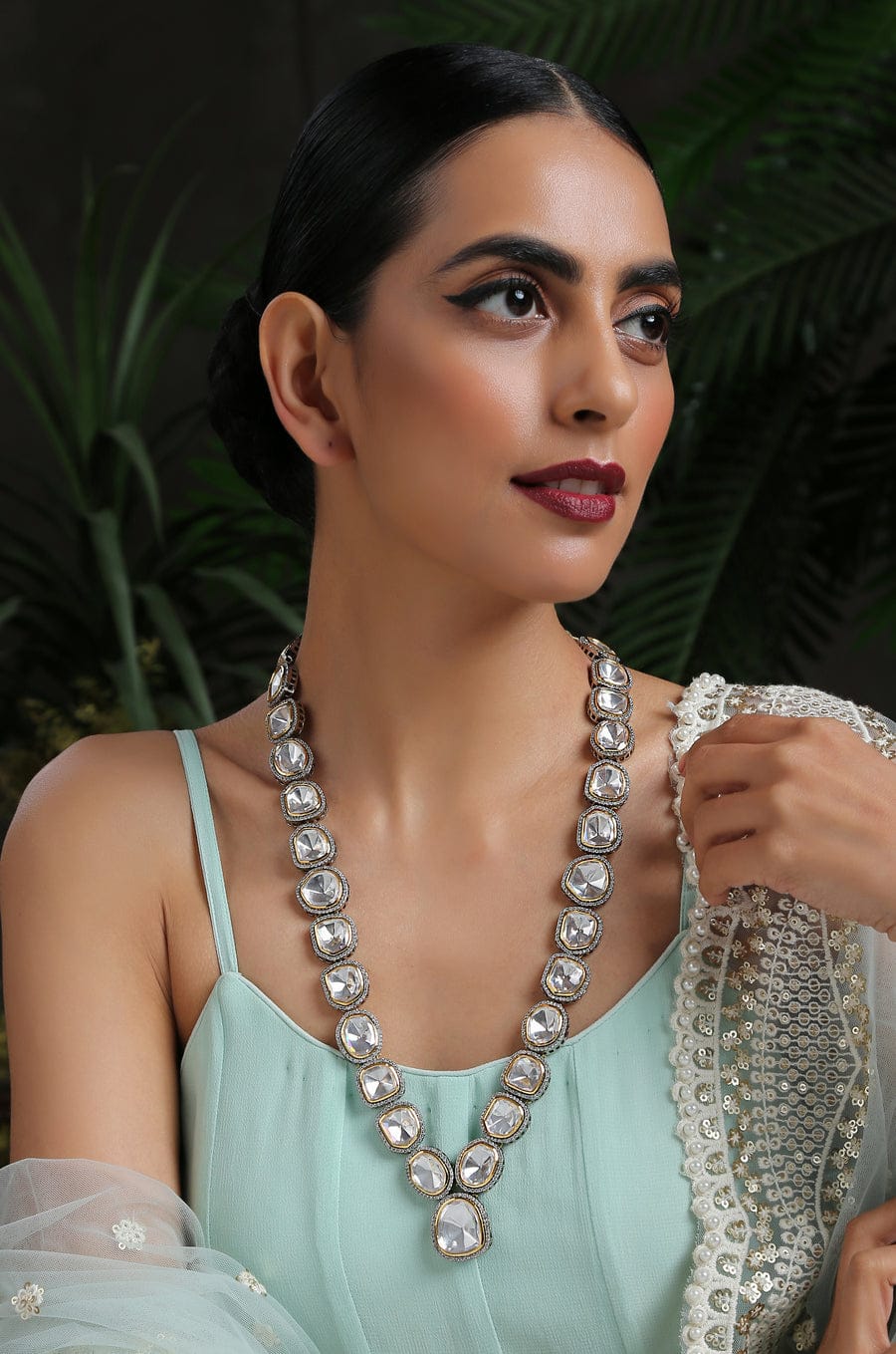 Victorian Uncut Polki Faux Diamond Necklace set - Image 6