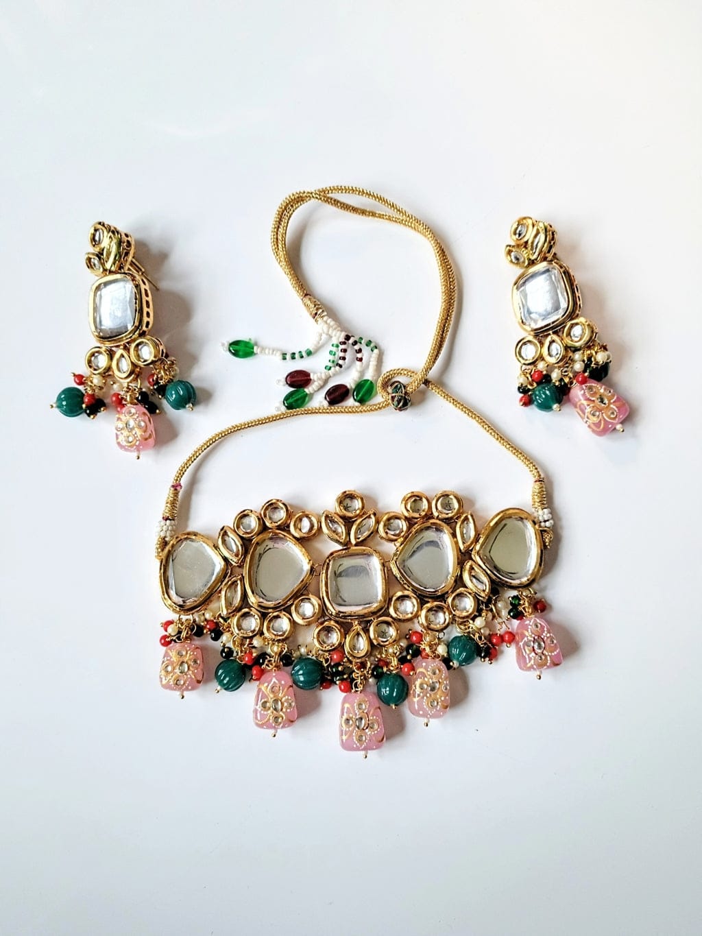 Gold-Plated White Kundan Handcrafted Choker And Earrings - Image 4